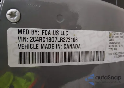 2020 Chrysler Pacifica Touring L z USA, uszkodzony, nr VIN 2C4RC1BG7LR273106